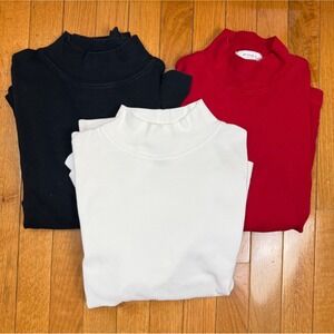 Jones Sport Womens Mock Neck Long Sleeve Top Bundle 3 Pack Black White Red Med